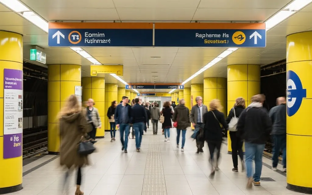 世界杯比赛日人流与地铁站换乘的氛围感插图